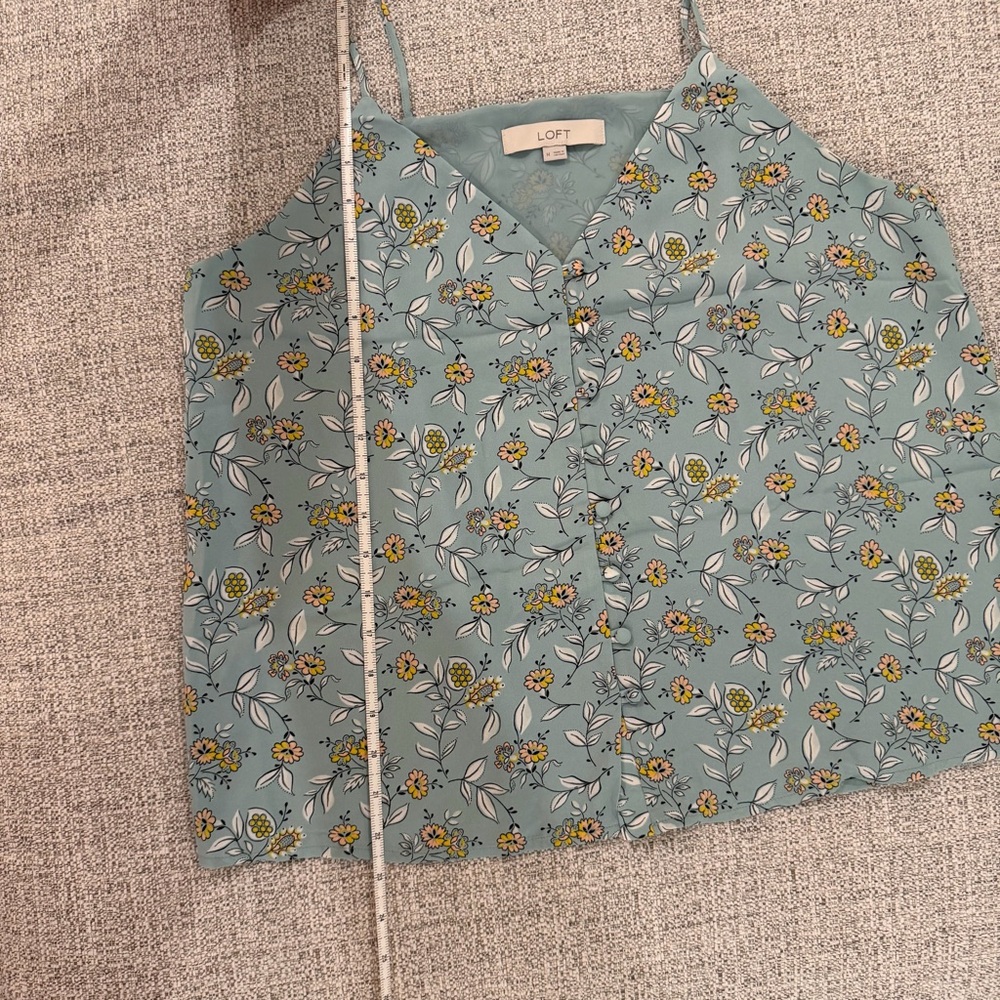 LOFT Floral Camisole in Blue and Yellow Floral with Button Detail - Picture 9 of 16